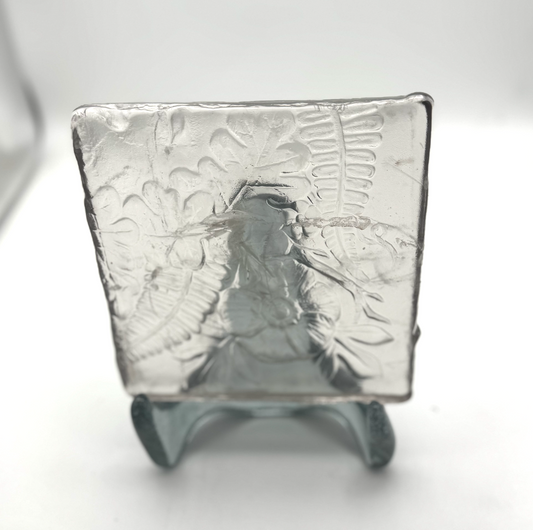 6 x 6 x 1/2 Inch Pressed Glass Tile - Clear (Flowers and Leaves)