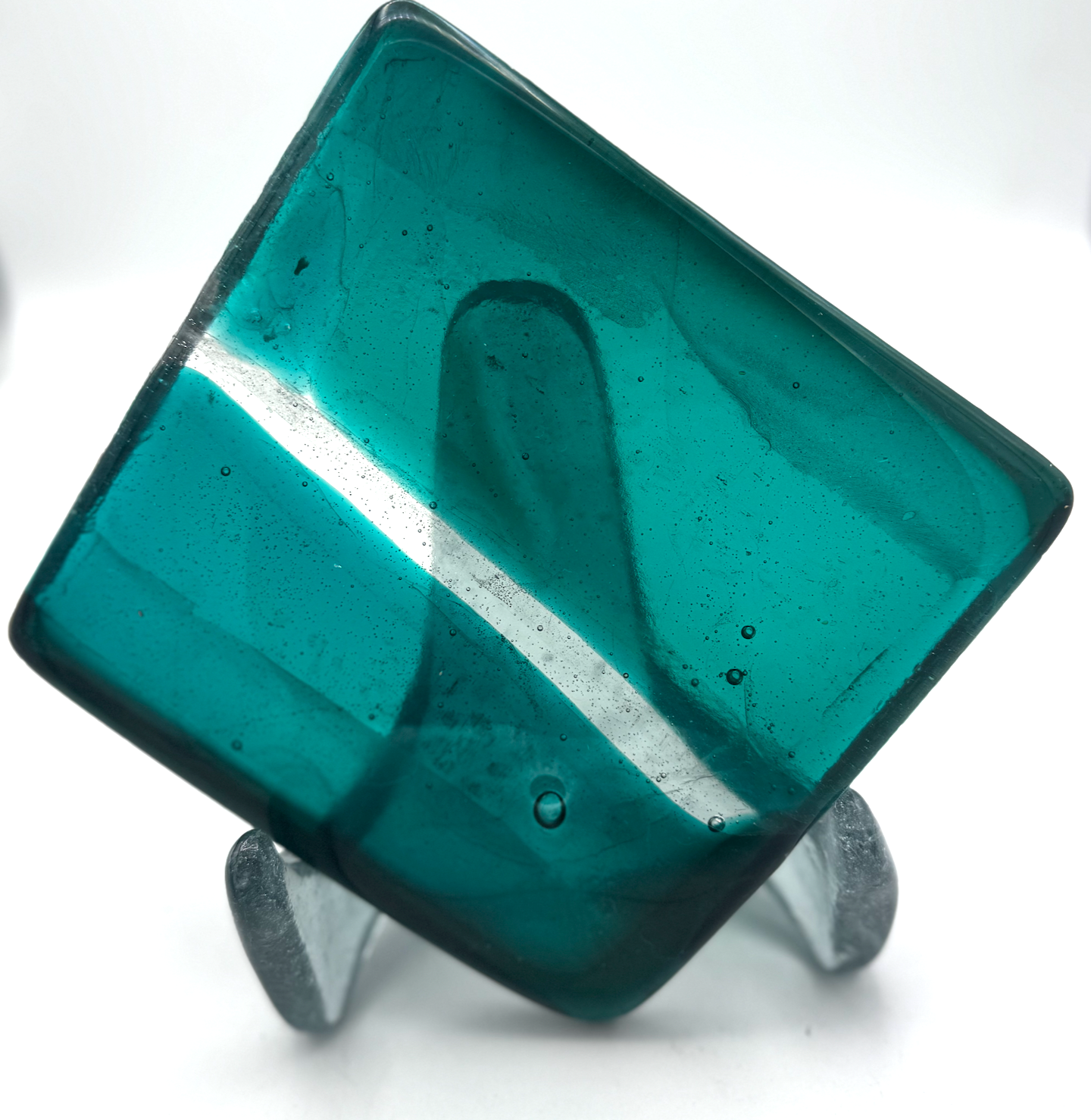 6 x 6 x 1/2 Inch Tile - Medium Turquoise on Clear