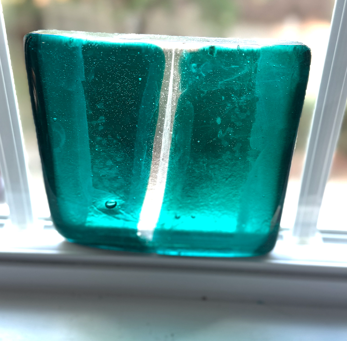 6 x 6 x 1/2 Inch Tile - Medium Turquoise on Clear