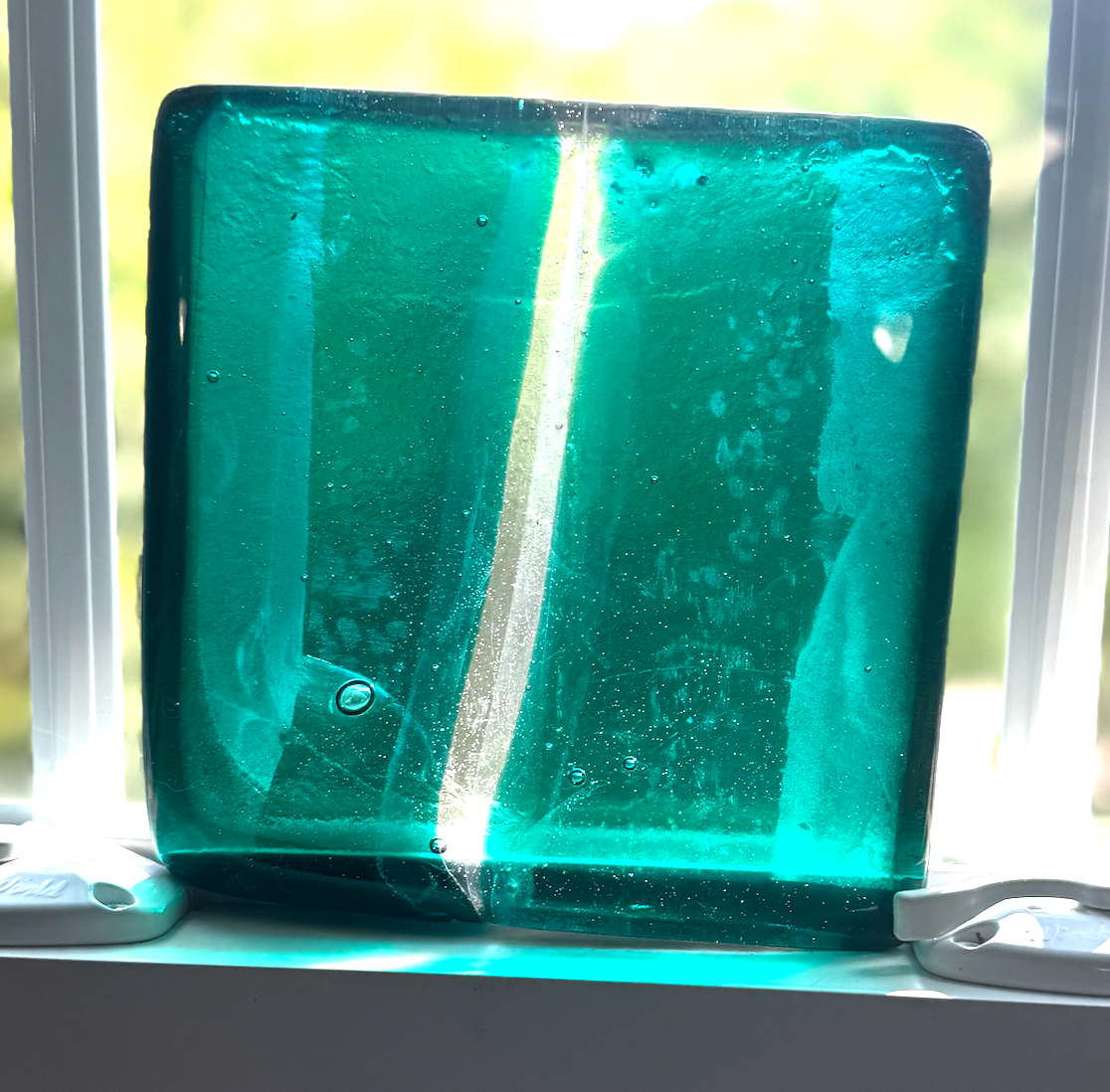 6 x 6 x 1/2 Inch Tile - Medium Turquoise on Clear