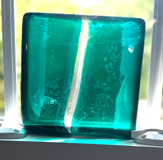 6 x 6 x 1/2 Inch Tile - Medium Turquoise on Clear