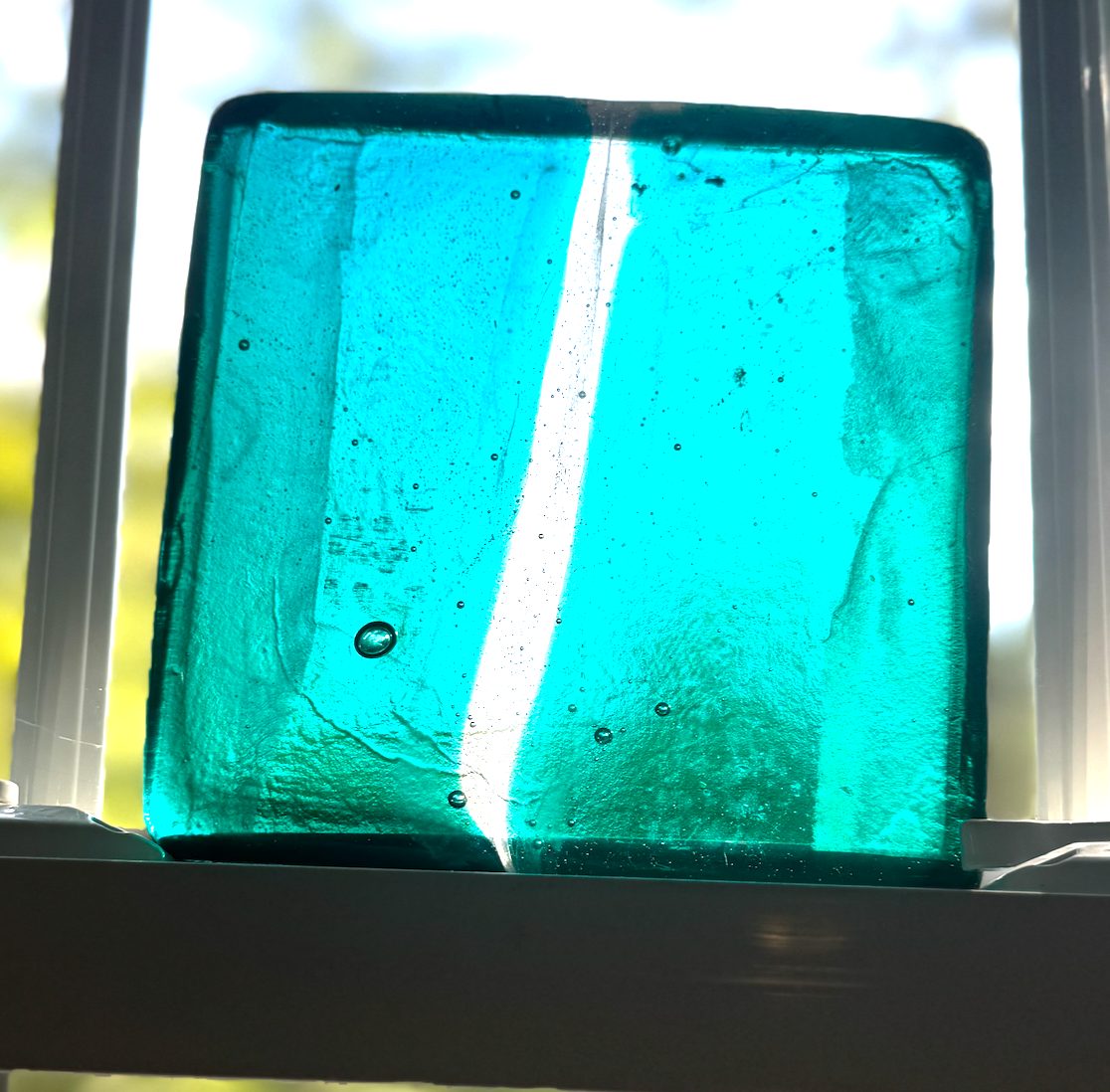 6 x 6 x 1/2 Inch Tile - Medium Turquoise on Clear