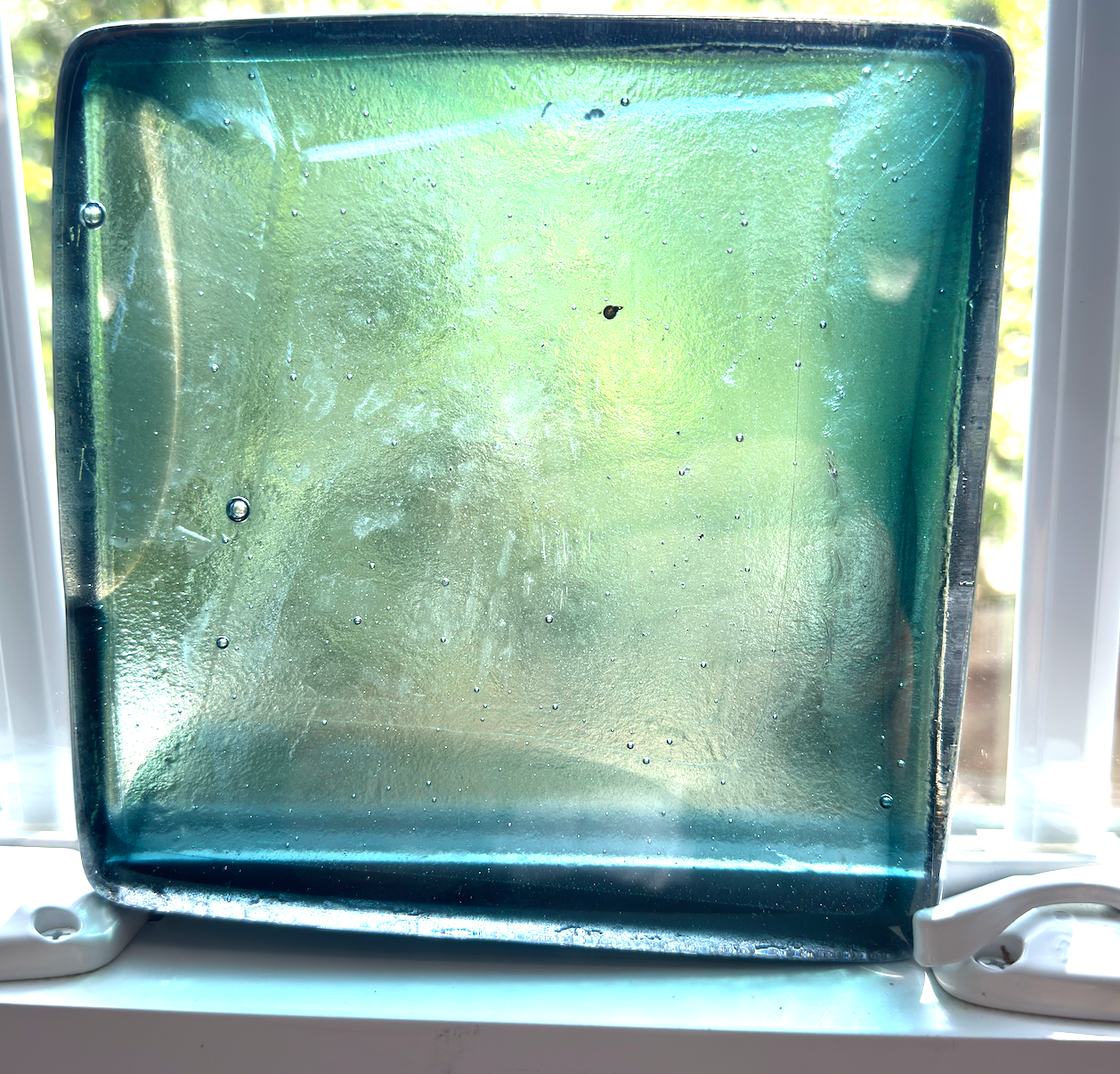 6 x 6 x 1/2 Inch Tile - Pale Seafoam Green and Clear