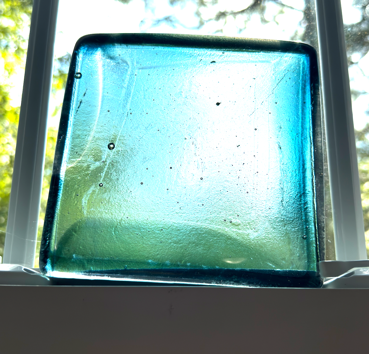 6 x 6 x 1/2 Inch Tile - Pale Seafoam Green and Clear