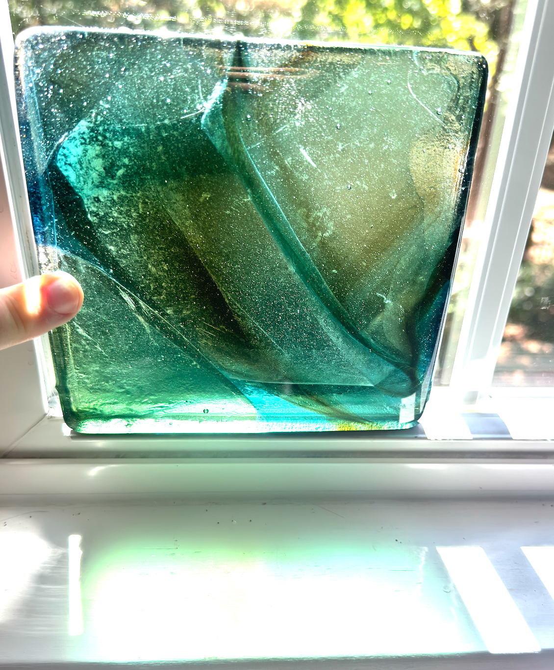 6 x 6 x 1/2 Inch Tile - Light Turquoise with Amber Wisps