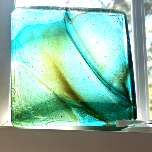 6 x 6 x 1/2 Inch Tile - Light Turquoise with Amber Wisps