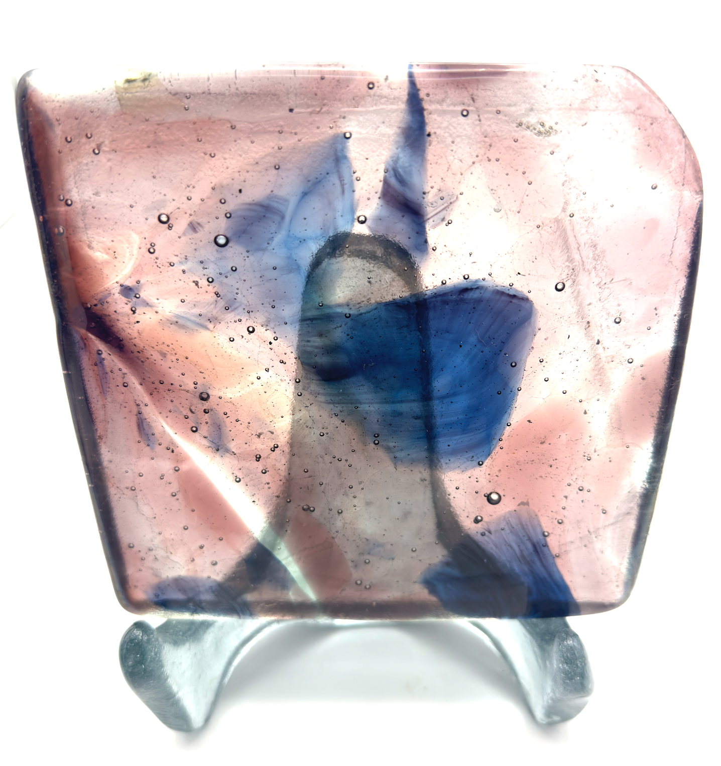 6 x 6 x 1/2 Inch Tile - Abstract Pink, Blue and Clear