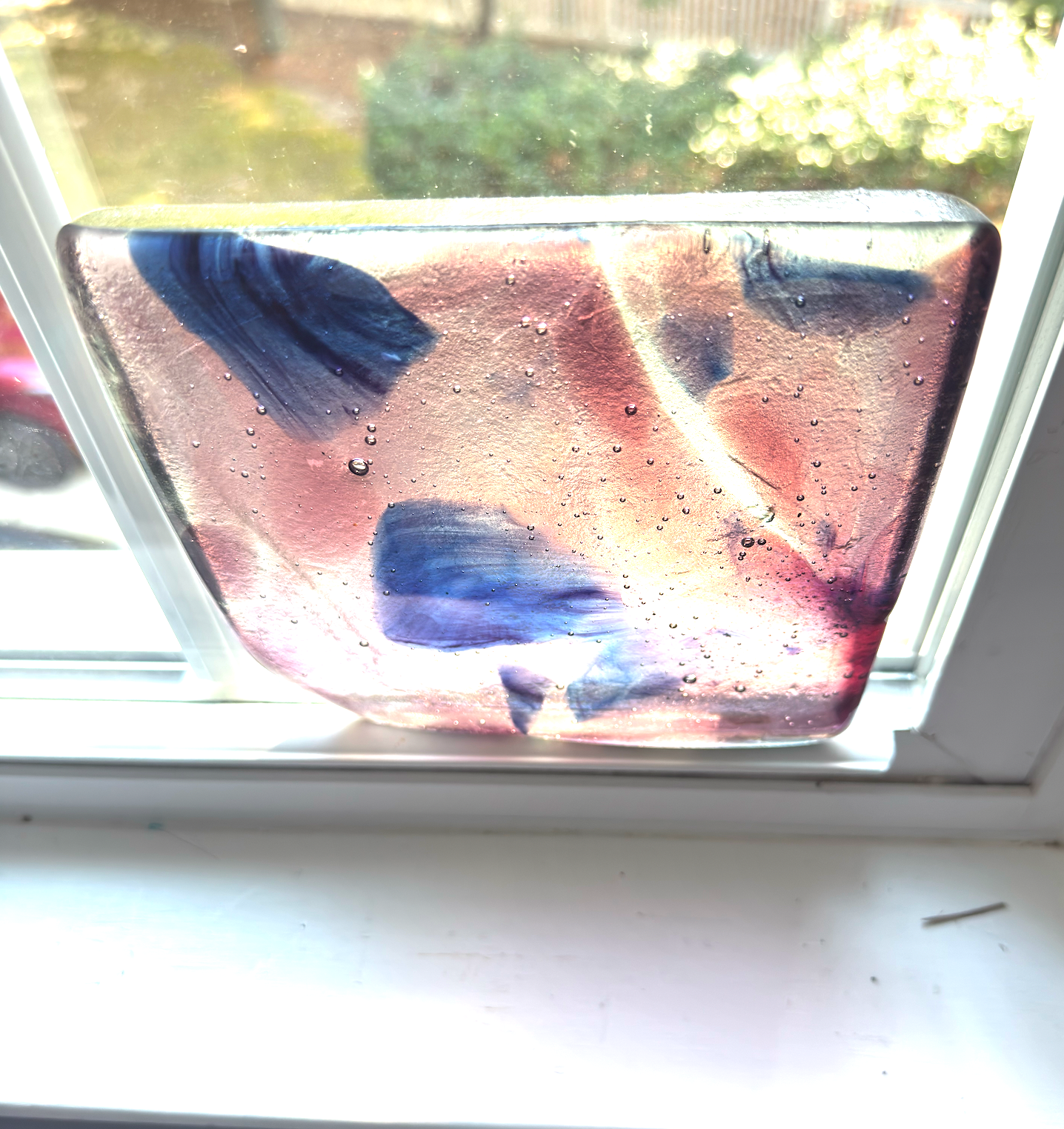 6 x 6 x 1/2 Inch Tile - Abstract Pink, Blue and Clear