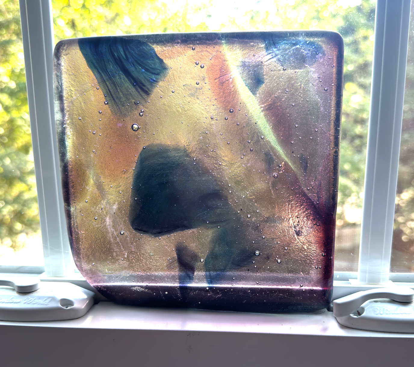 6 x 6 x 1/2 Inch Tile - Abstract Pink, Blue and Clear