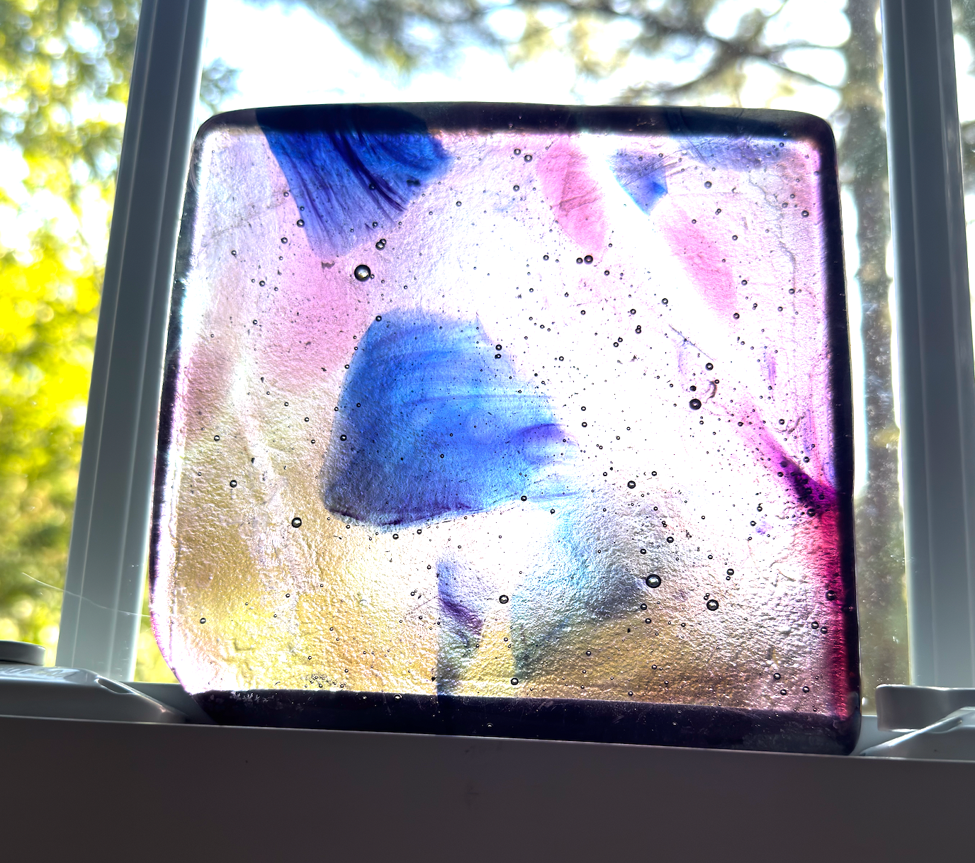 6 x 6 x 1/2 Inch Tile - Abstract Pink, Blue and Clear