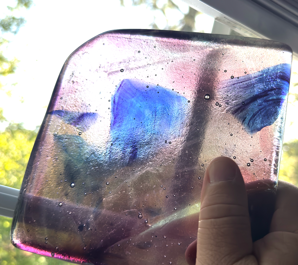 6 x 6 x 1/2 Inch Tile - Abstract Pink, Blue and Clear